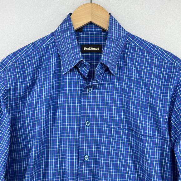 PAUL STUART Shirt Mens M Plaid Woven Button Up Long Sleeve Cotton Blue - Picture 4 of 16